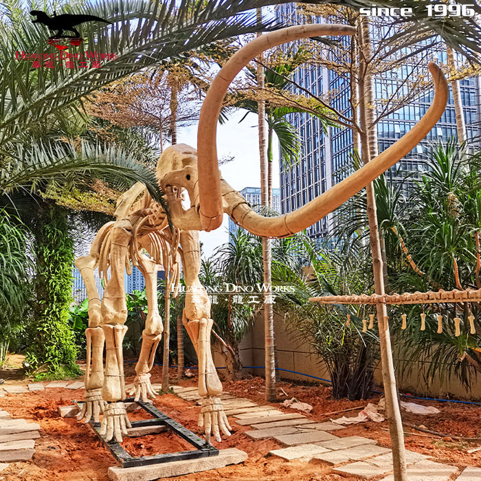 户外远古史前大型仿真猛犸象化石骨架装饰摆件